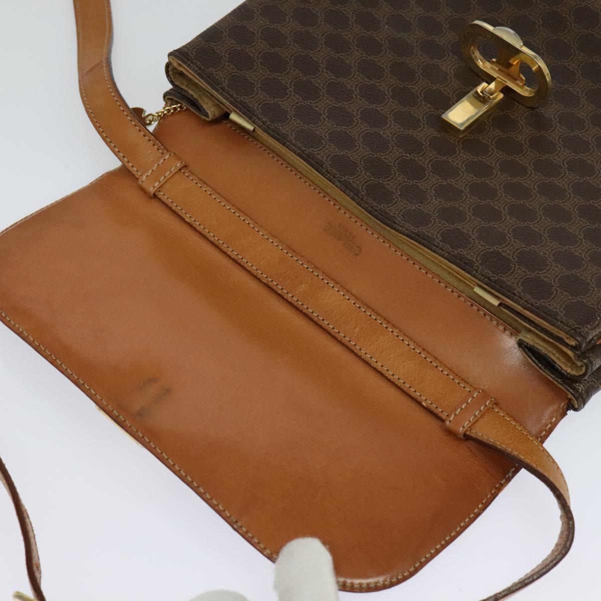 CELINE Macadam Canvas Shoulder Bag PVC Leather Brown Auth ki5395