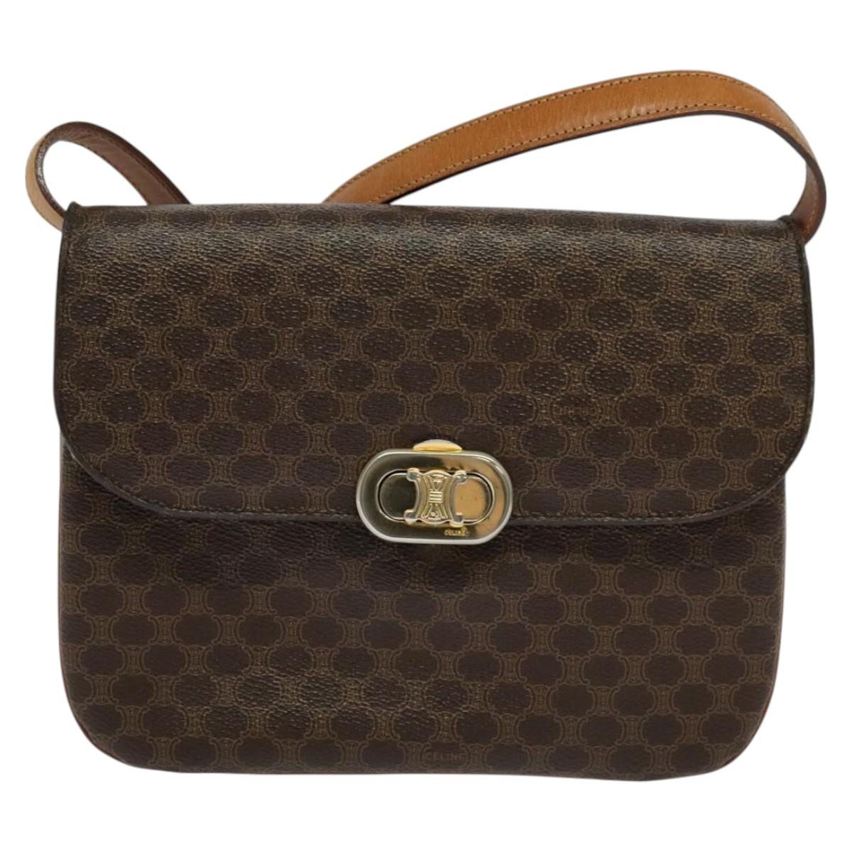 CELINE Macadam Canvas Shoulder Bag PVC Leather Brown Auth ki5395