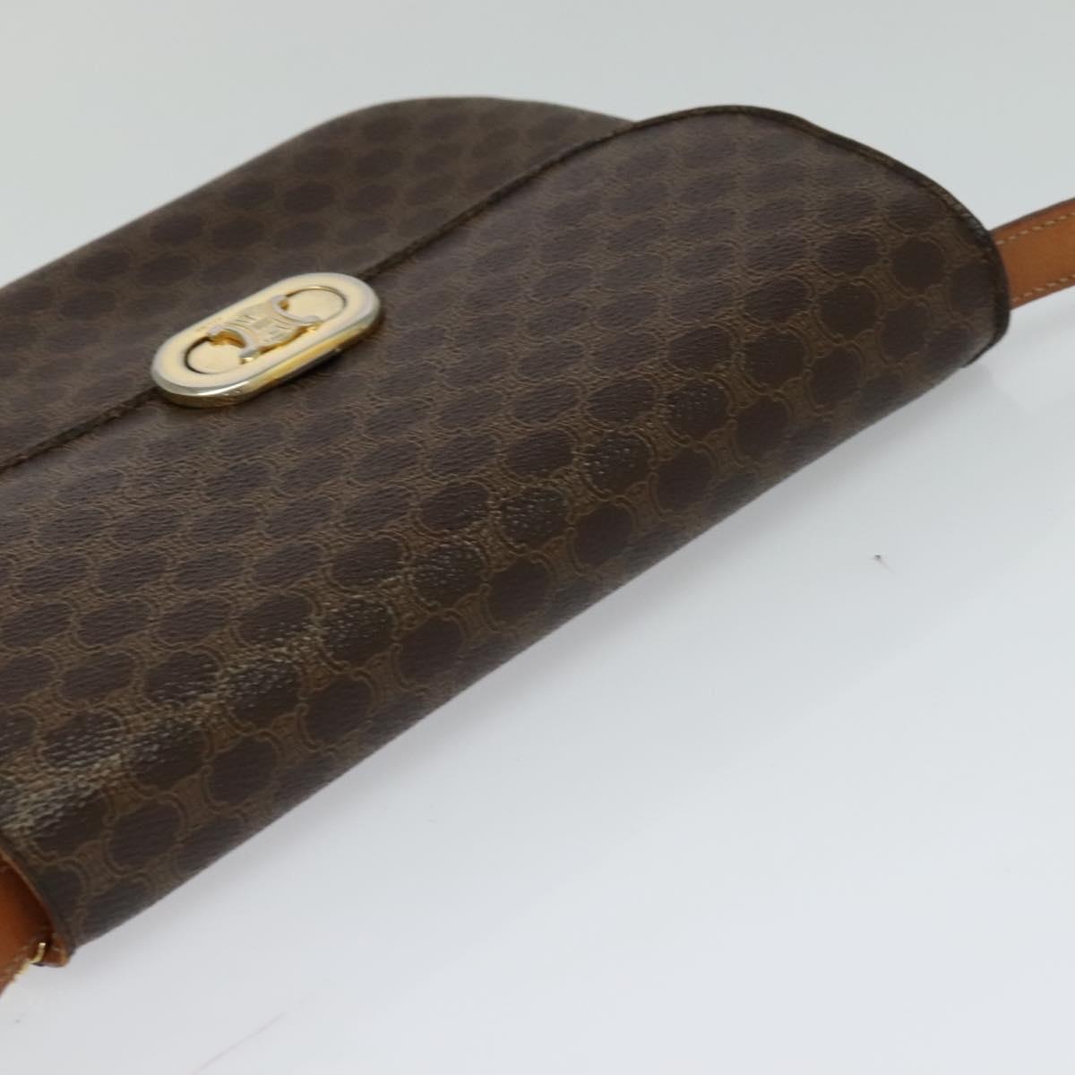 CELINE Macadam Canvas Shoulder Bag PVC Leather Brown Auth ki5395