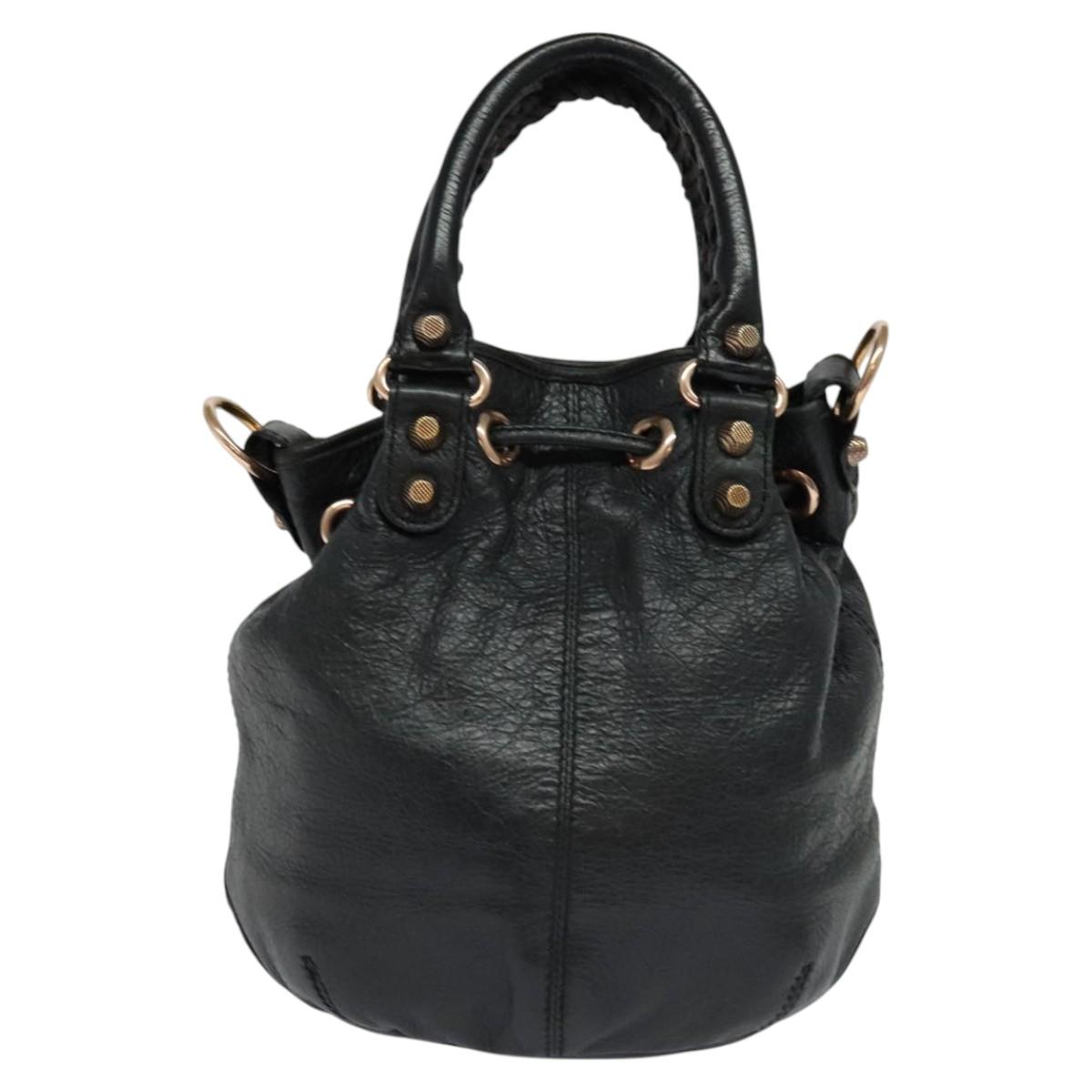 BALENCIAGA Giant Mini Pom Pom Hand Bag Leather 2way Black 285439 Auth ki5426V