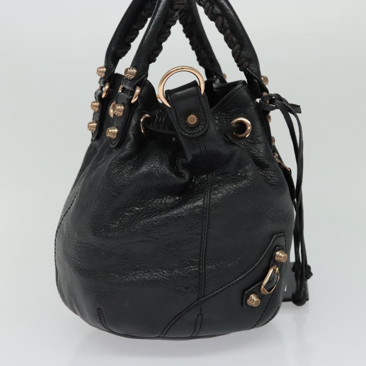 BALENCIAGA Giant Mini Pom Pom Hand Bag Leather 2way Black 285439 Auth ki5426V