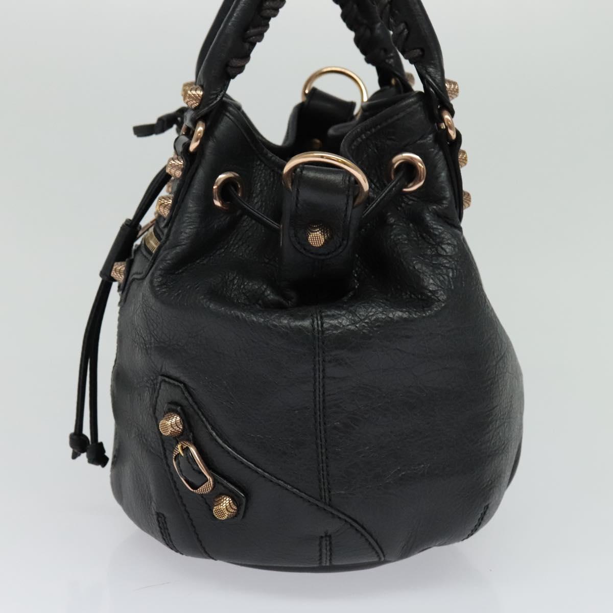 BALENCIAGA Giant Mini Pom Pom Hand Bag Leather 2way Black 285439 Auth ki5426V