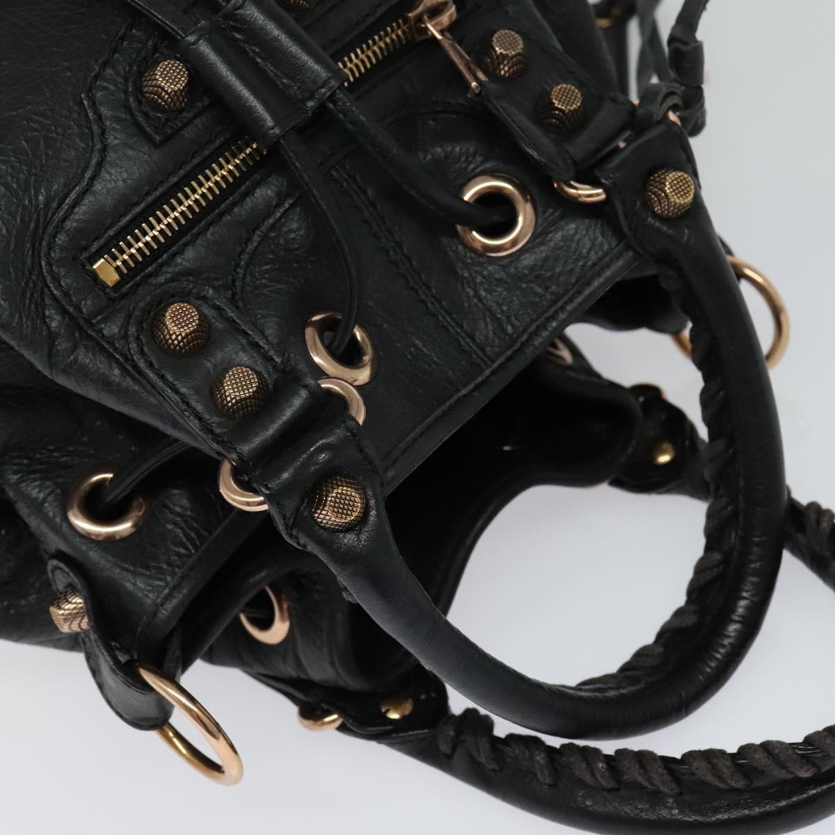 BALENCIAGA Giant Mini Pom Pom Hand Bag Leather 2way Black 285439 Auth ki5426V