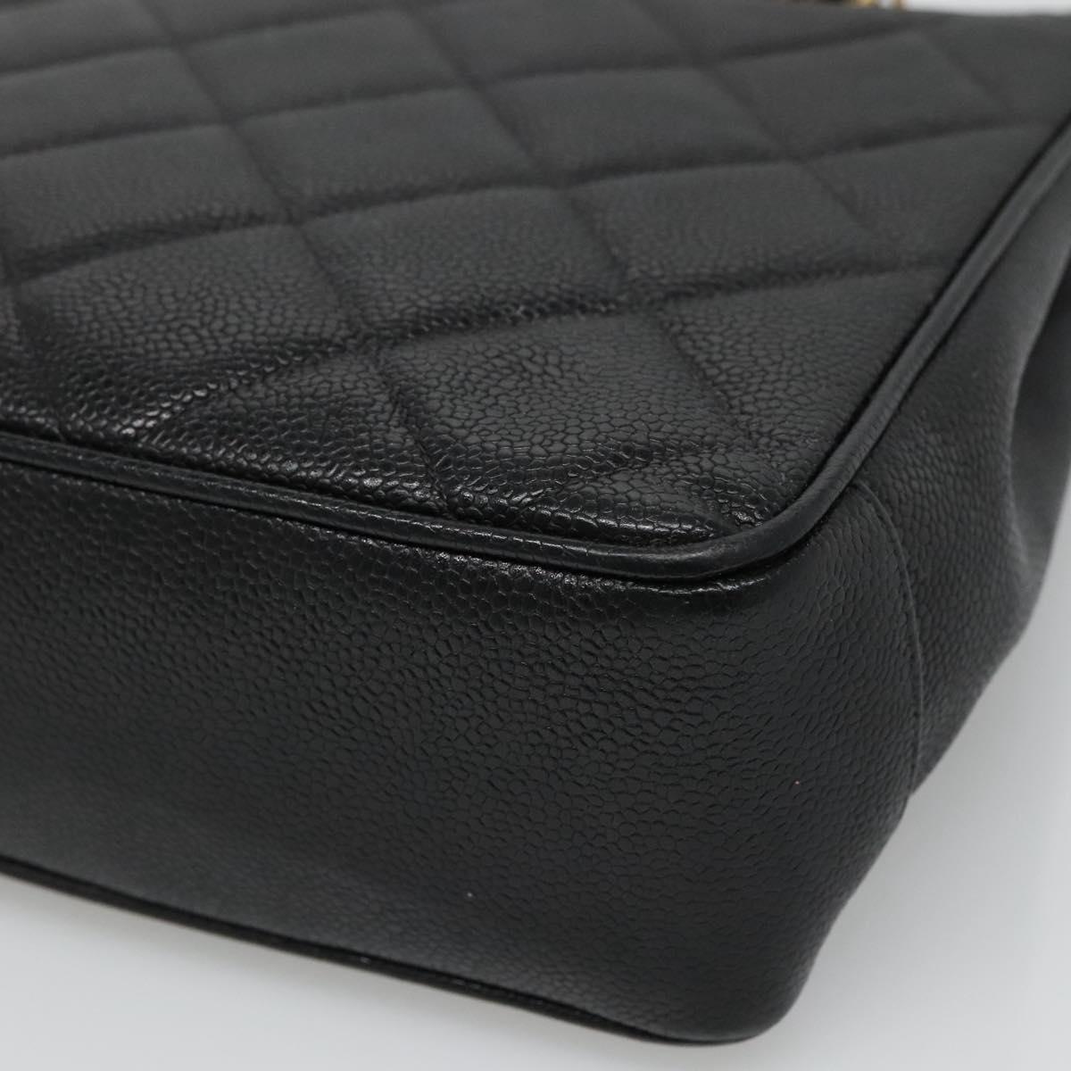 CHANEL Matelasse Chain Shoulder Bag Calf Skin Black Gold CC Auth ki5432