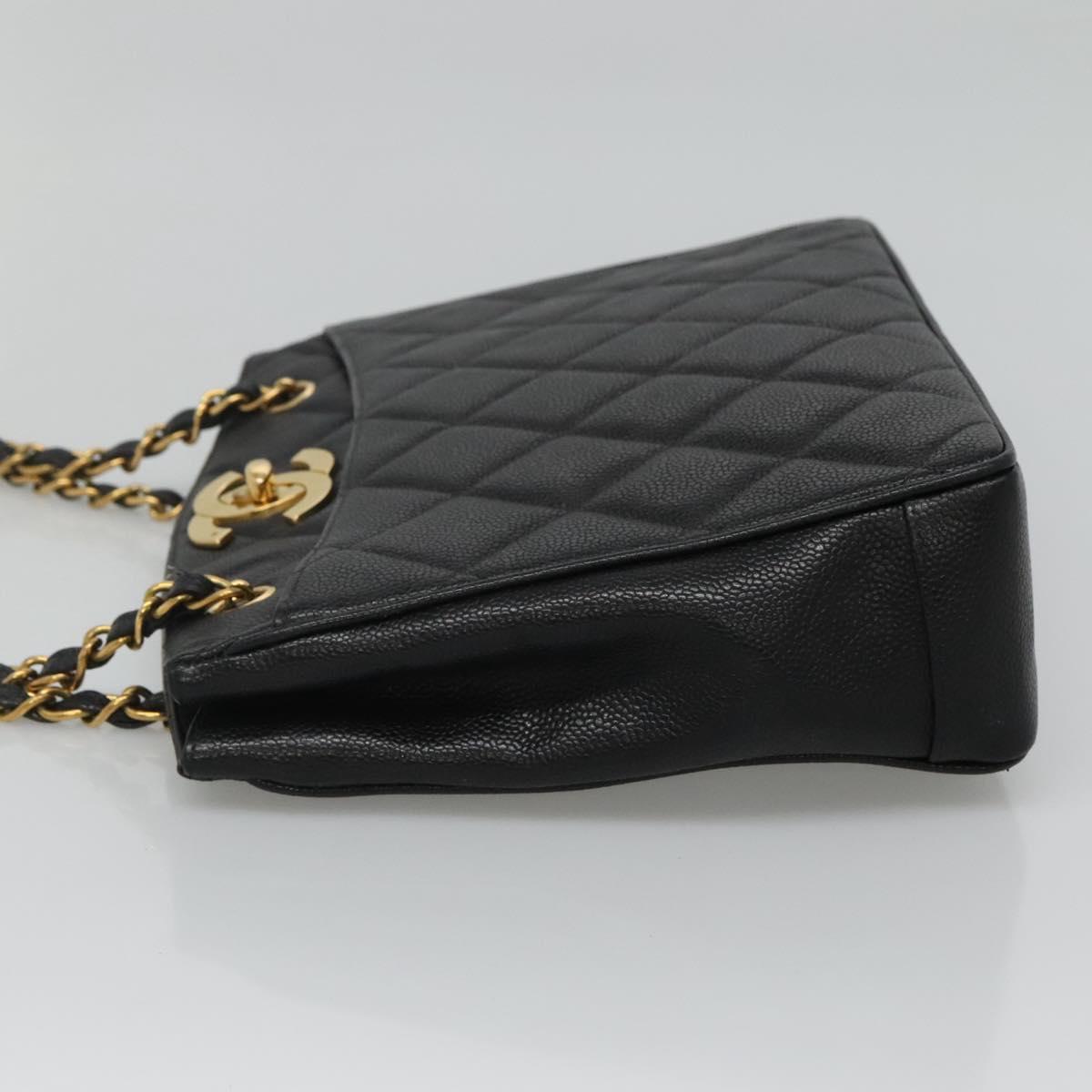 CHANEL Matelasse Chain Shoulder Bag Calf Skin Black Gold CC Auth ki5432