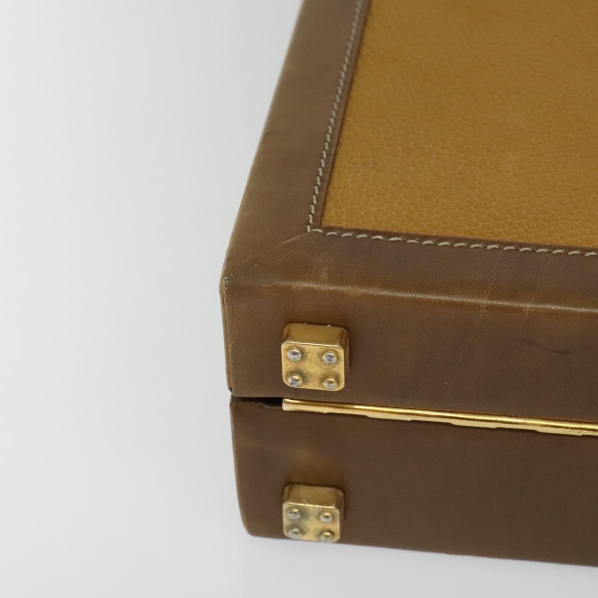 LOEWE Anagram Attache Case Hand Bag Leather Beige Auth ki5434