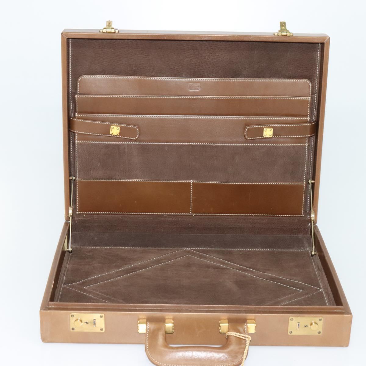 LOEWE Anagram Attache Case Hand Bag Leather Beige Auth ki5434