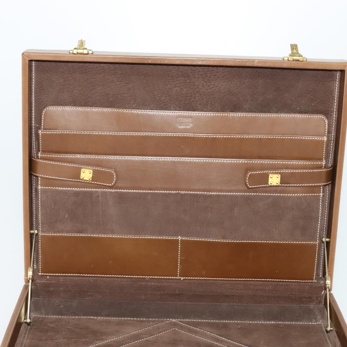 LOEWE Anagram Attache Case Hand Bag Leather Beige Auth ki5434