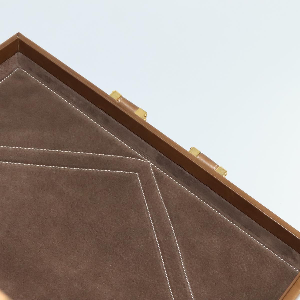 LOEWE Anagram Attache Case Hand Bag Leather Beige Auth ki5434