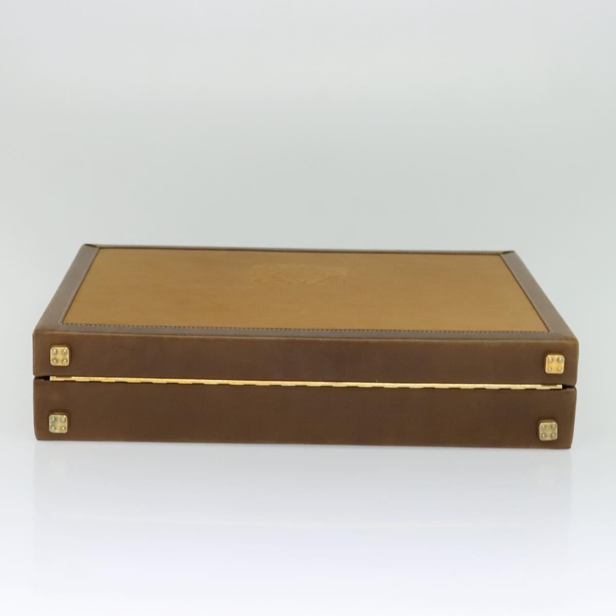 LOEWE Anagram Attache Case Hand Bag Leather Beige Auth ki5434