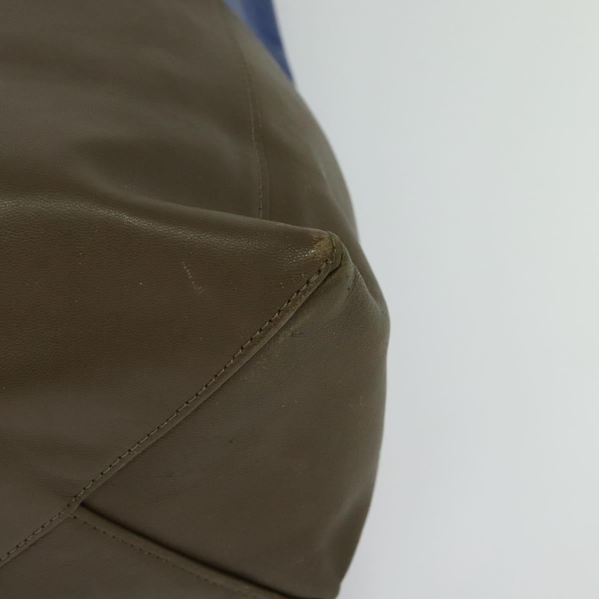 CELINE Vertical Cabas Hand Bag Leather Blue Brown Auth ki5445