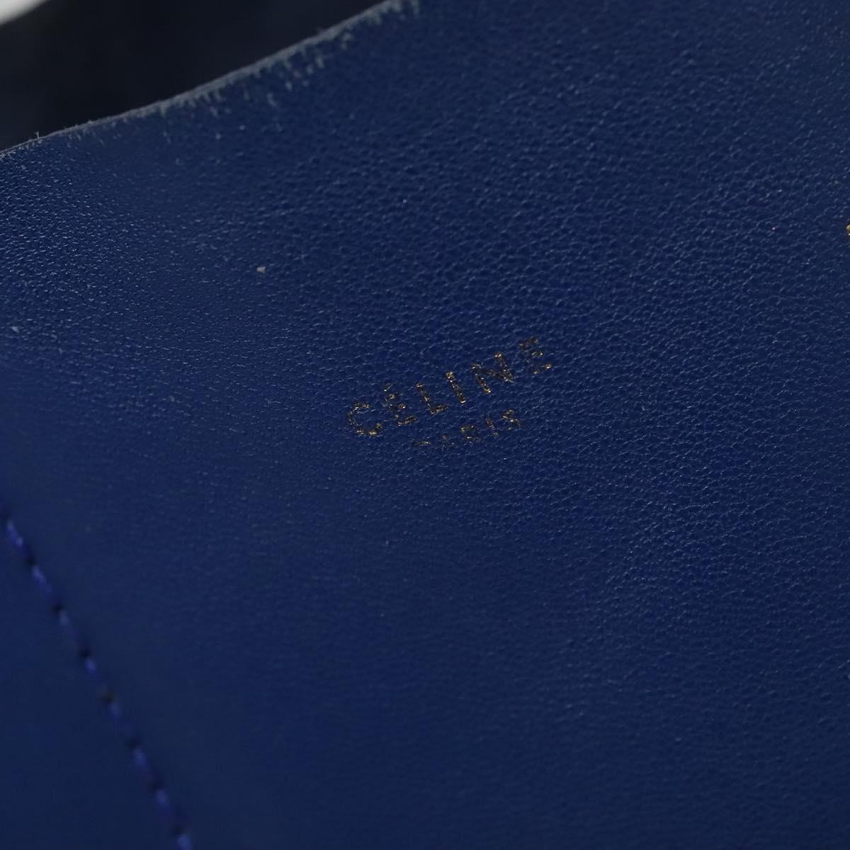 CELINE Vertical Cabas Hand Bag Leather Blue Brown Auth ki5445