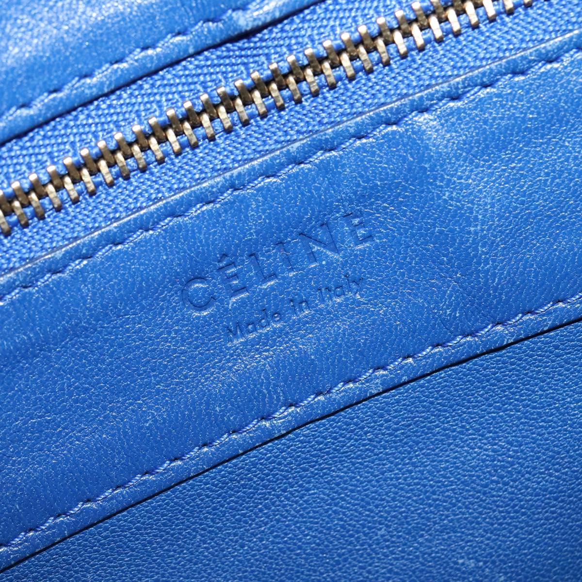 CELINE Vertical Cabas Hand Bag Leather Blue Brown Auth ki5445