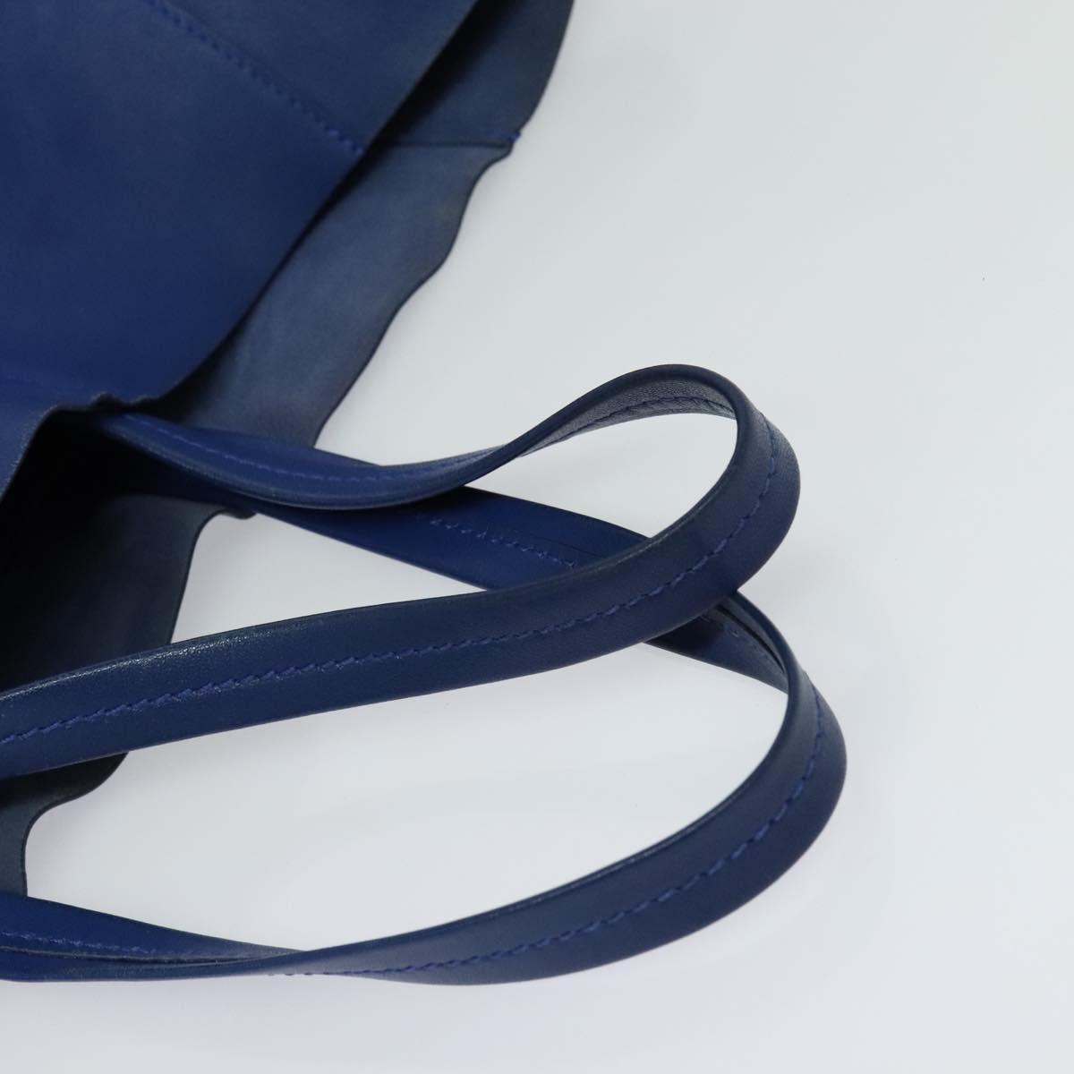 CELINE Vertical Cabas Hand Bag Leather Blue Brown Auth ki5445