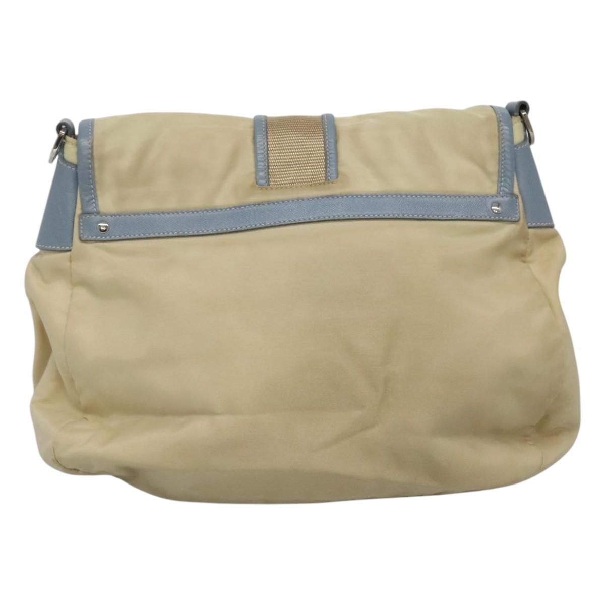 PRADA Shoulder Bag Nylon Leather Beige Auth ki5455