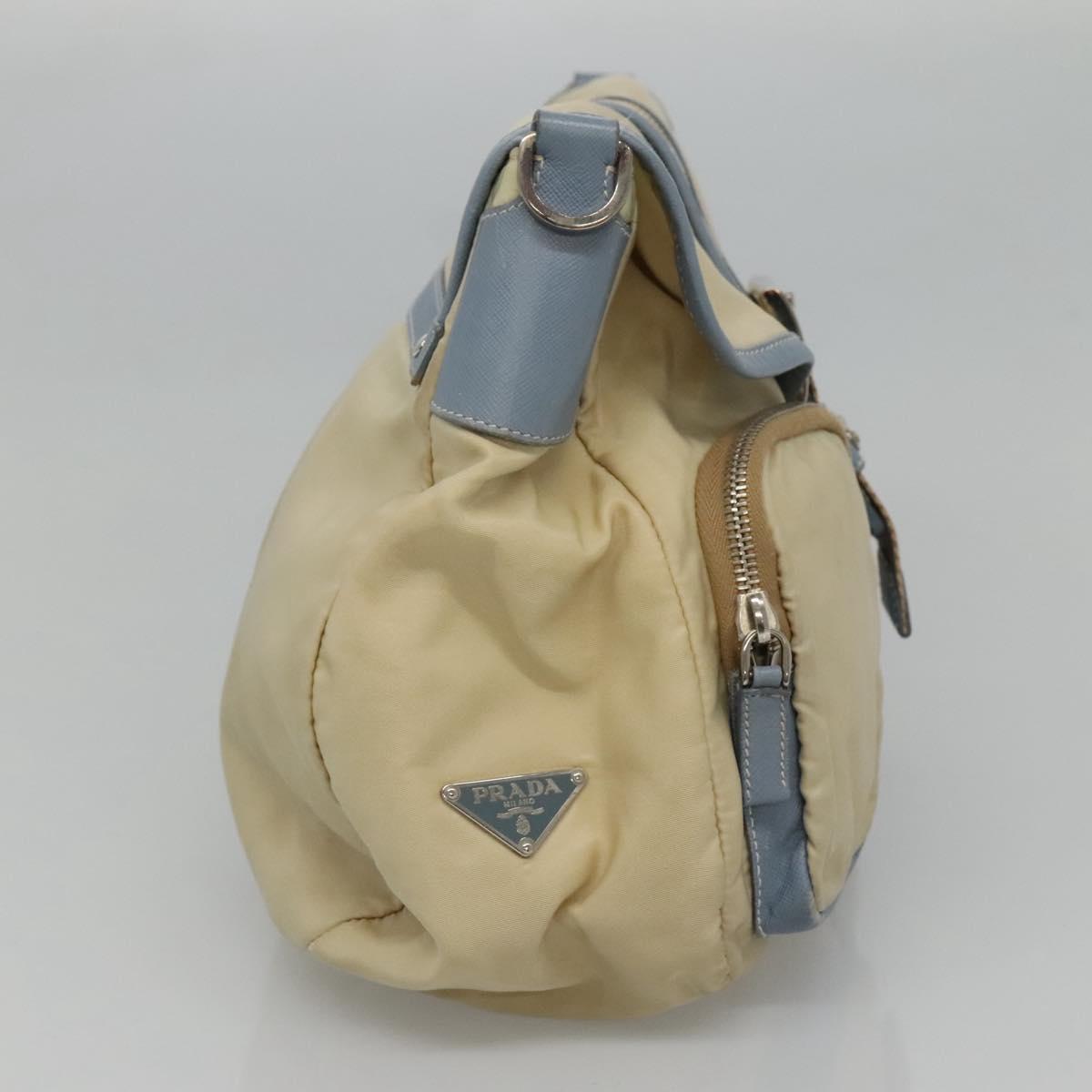PRADA Shoulder Bag Nylon Leather Beige Auth ki5455