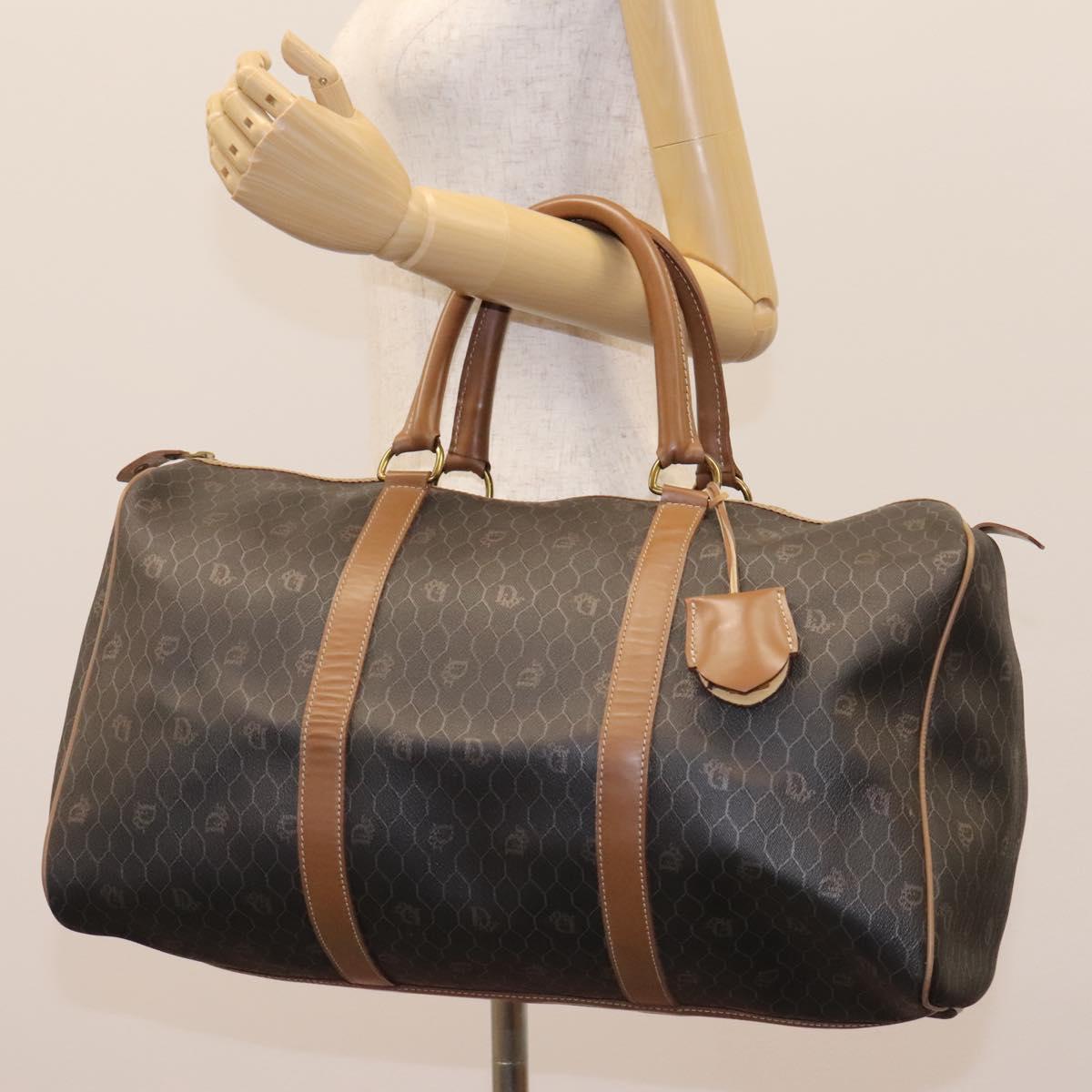 Christian Dior Honeycomb Canvas Boston Bag PVC Leather Black Auth ki5469