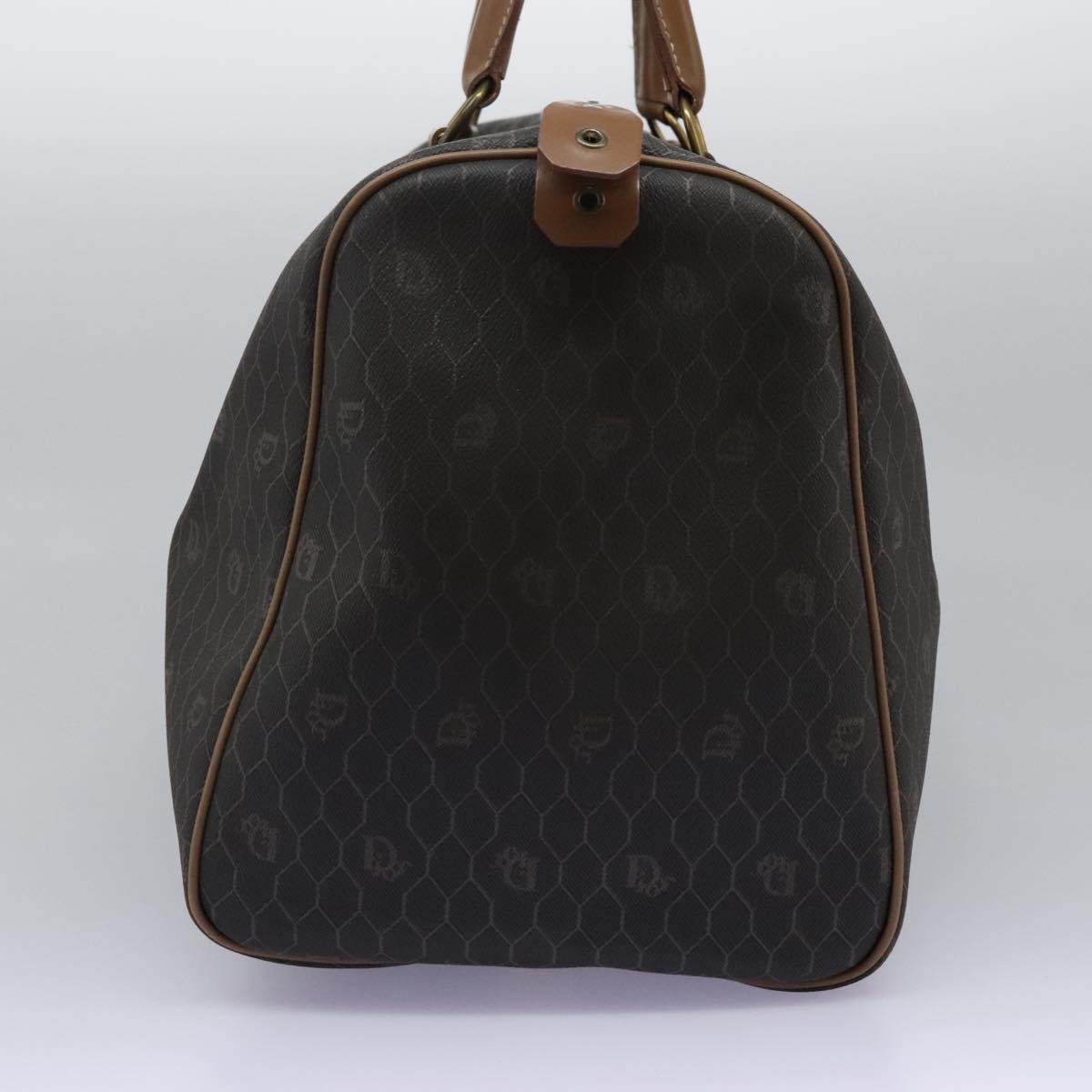 Christian Dior Honeycomb Canvas Boston Bag PVC Leather Black Auth ki5469