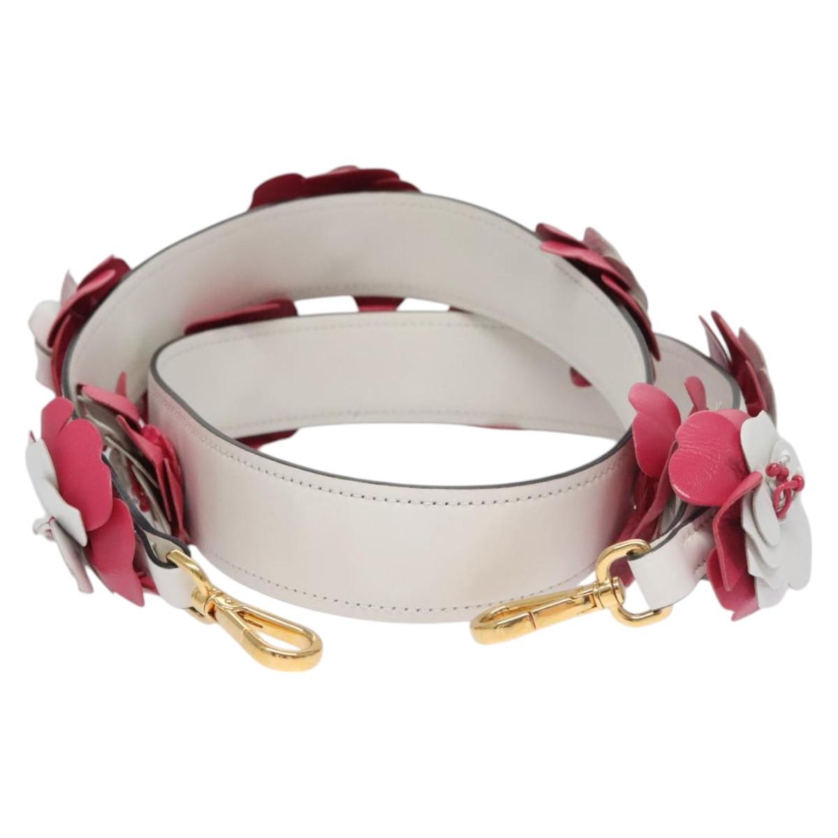 PRADA Flower Shoulder Strap Leather 40.2"""" White Auth ki5474V