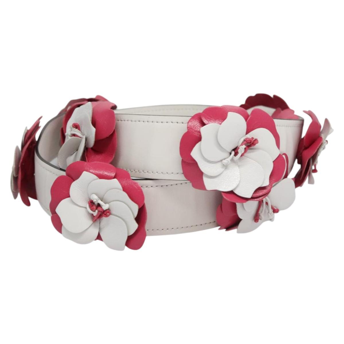 PRADA Flower Shoulder Strap Leather 40.2"""" White Auth ki5474V