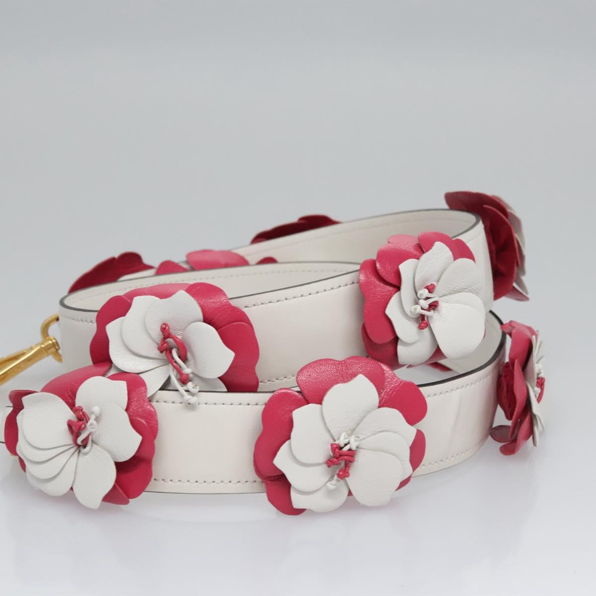 PRADA Flower Shoulder Strap Leather 40.2"""" White Auth ki5474V