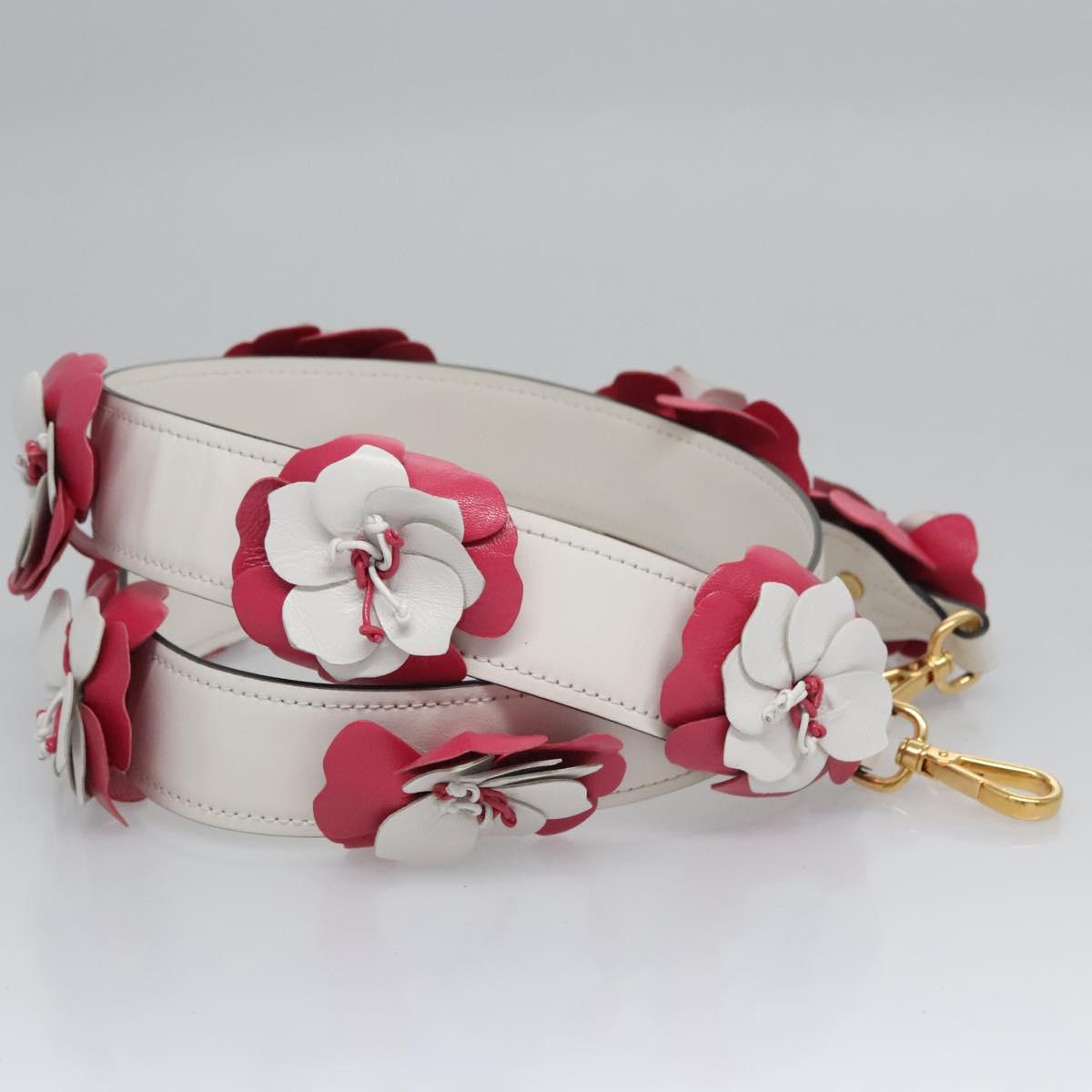 PRADA Flower Shoulder Strap Leather 40.2"""" White Auth ki5474V