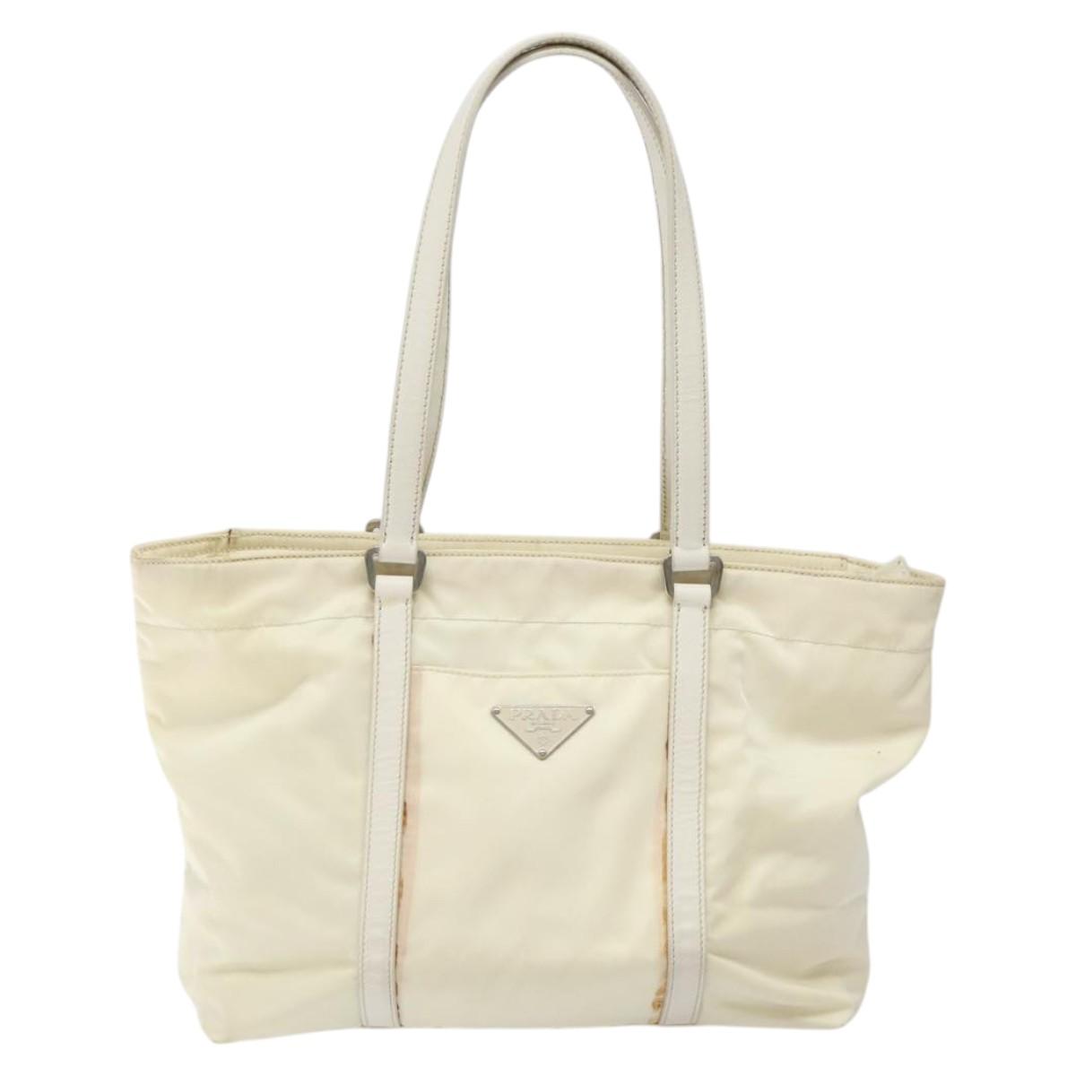 PRADA Hand Bag Nylon White Silver Auth ki5482