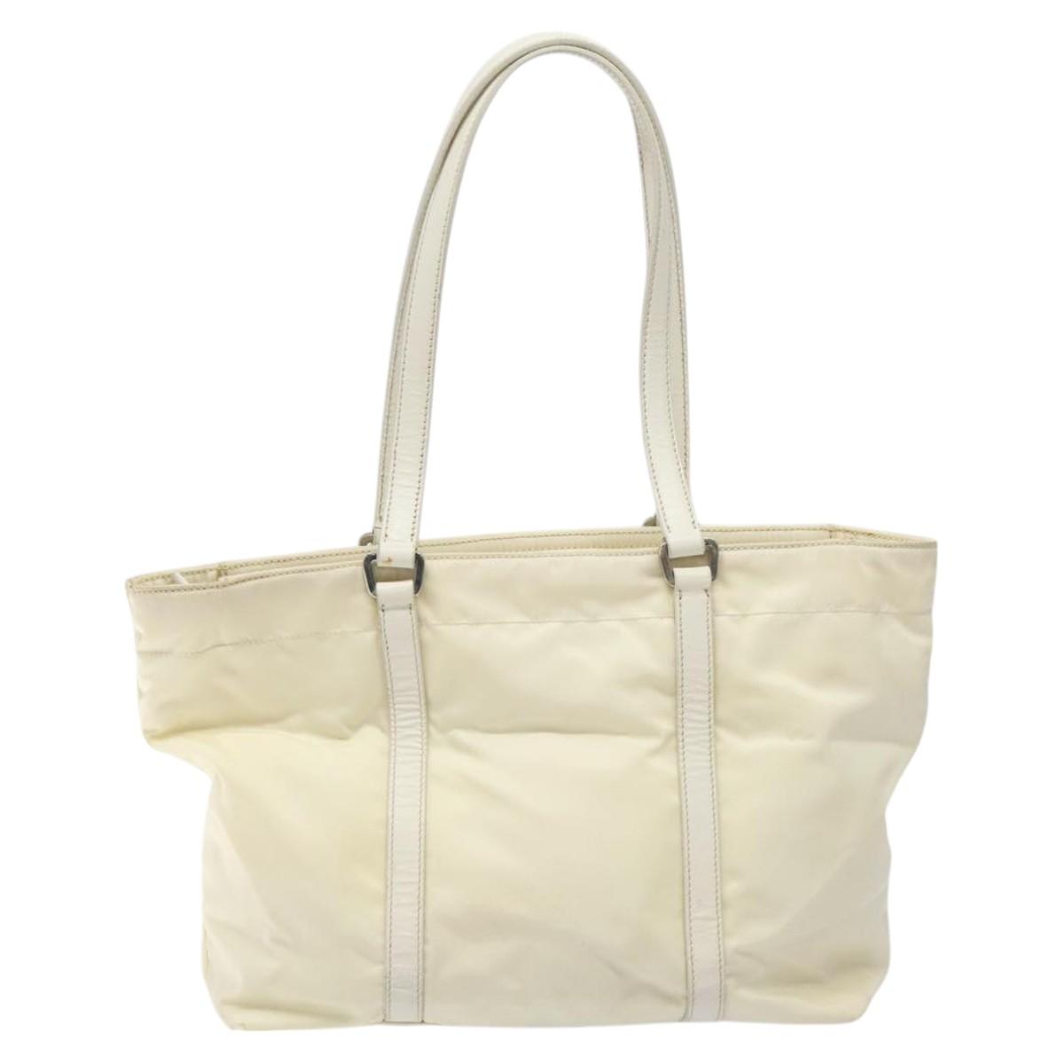 PRADA Hand Bag Nylon White Silver Auth ki5482
