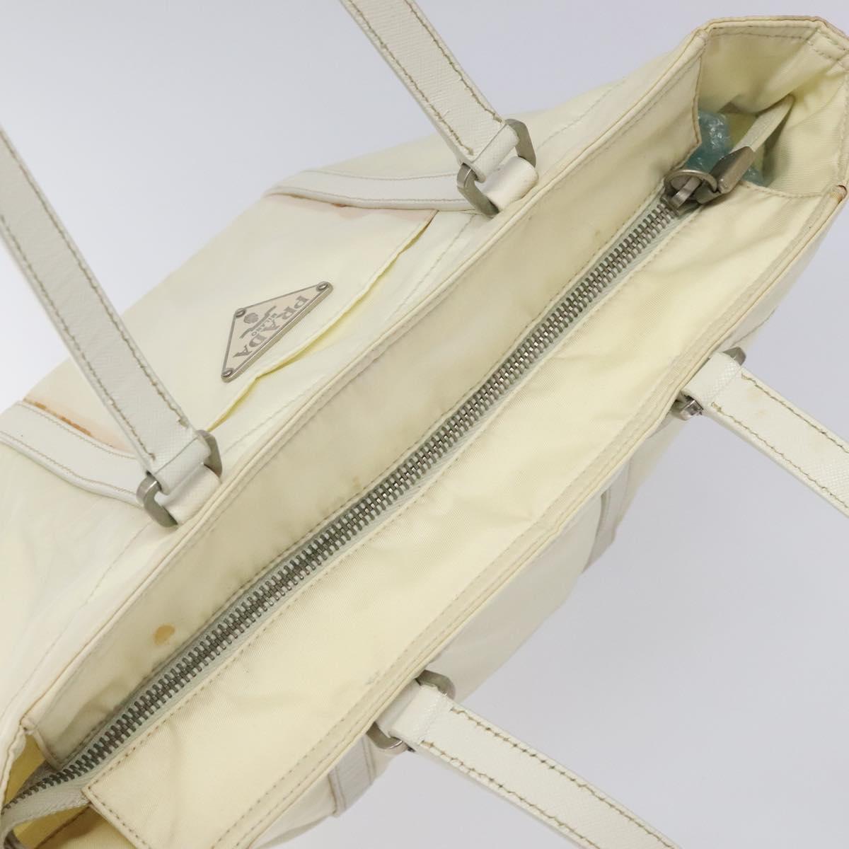 PRADA Hand Bag Nylon White Silver Auth ki5482