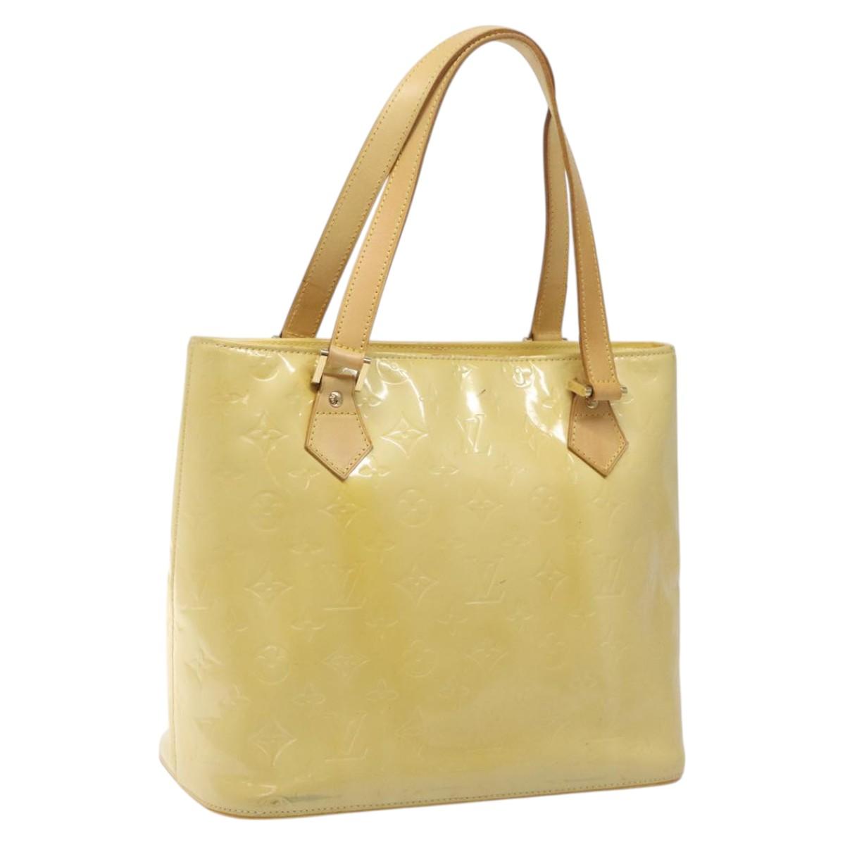 LOUIS VUITTON Monogram Vernis Houston Hand Bag Lime Yellow M91055 LV Auth ki5489
