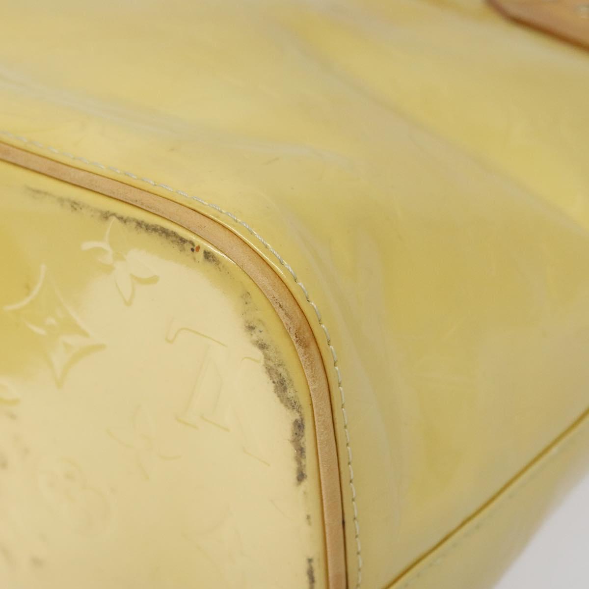 LOUIS VUITTON Monogram Vernis Houston Hand Bag Lime Yellow M91055 LV Auth ki5489