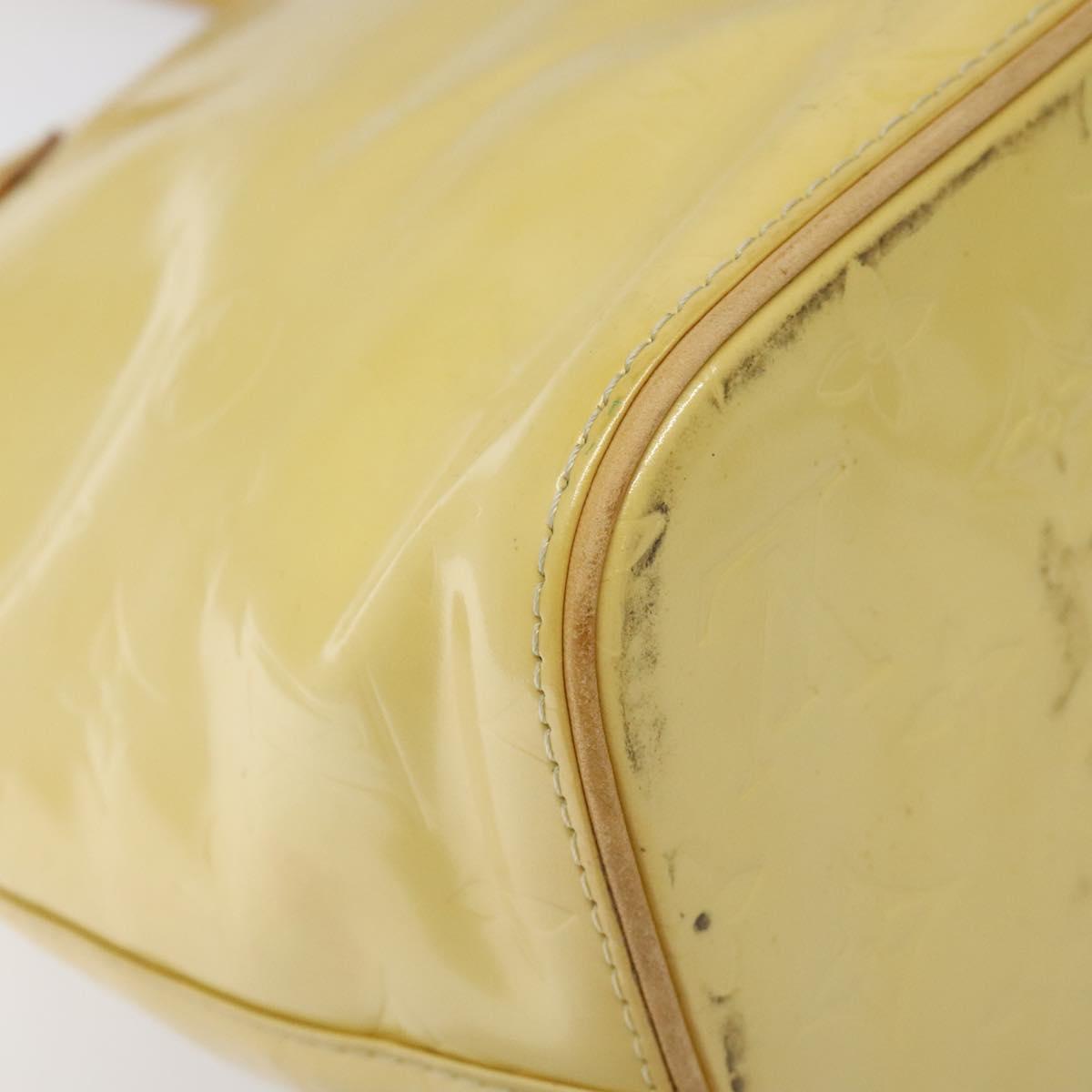 LOUIS VUITTON Monogram Vernis Houston Hand Bag Lime Yellow M91055 LV Auth ki5489
