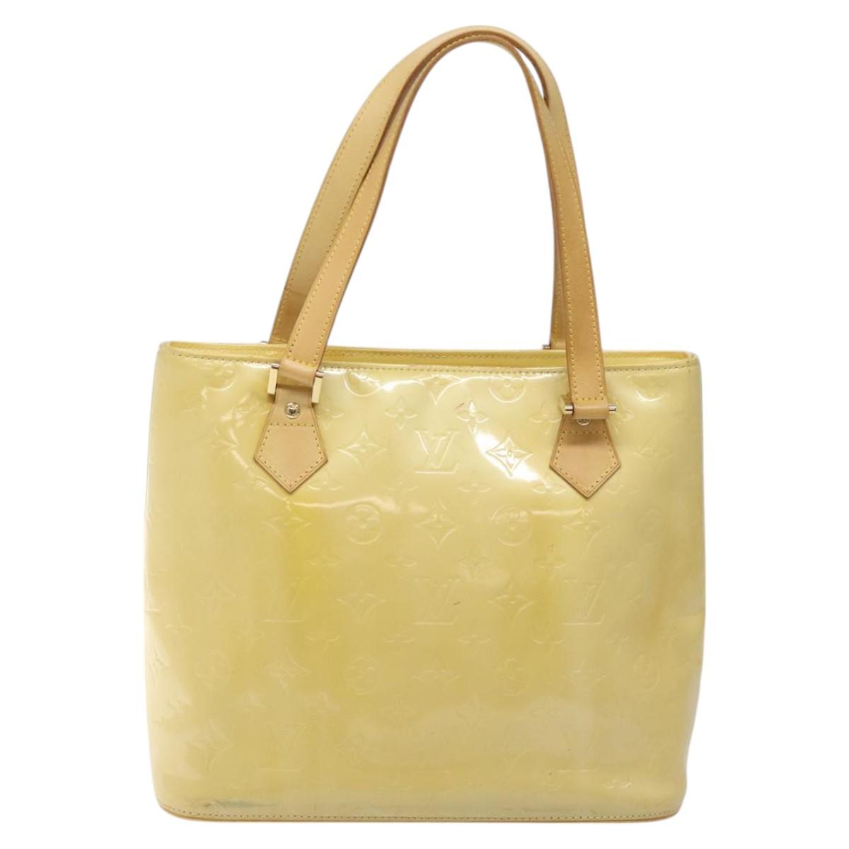 LOUIS VUITTON Monogram Vernis Houston Hand Bag Lime Yellow M91055 LV Auth ki5489