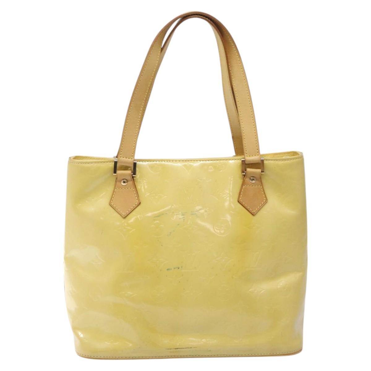 LOUIS VUITTON Monogram Vernis Houston Hand Bag Lime Yellow M91055 LV Auth ki5489