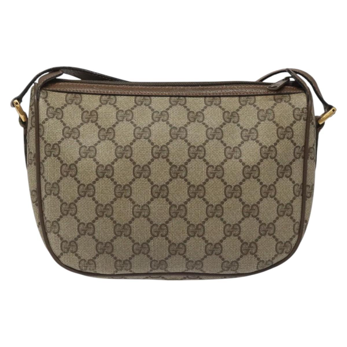 GUCCI GG Supreme Web Sherry Line Shoulder Bag PVC Beige Gold Red Auth ki5490
