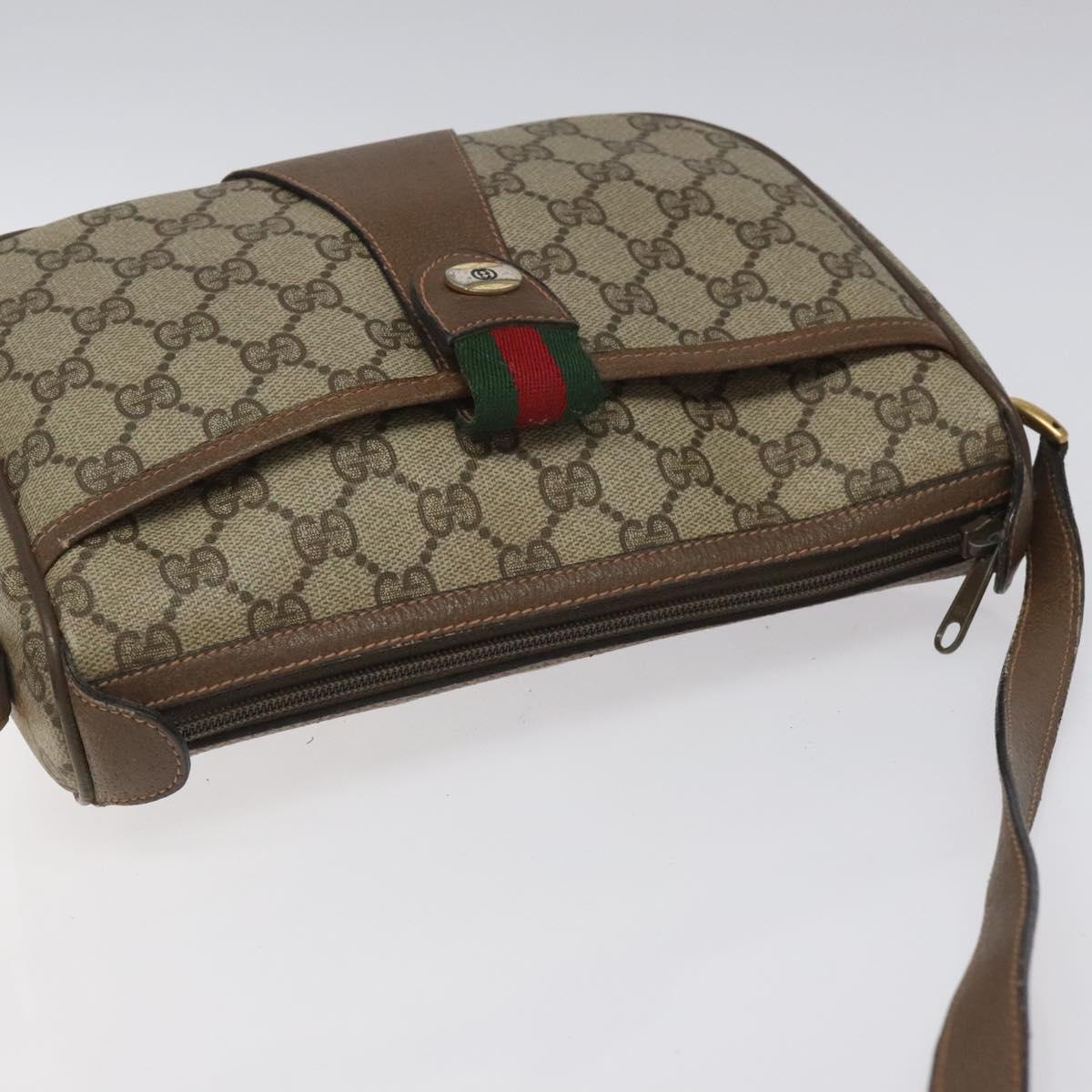 GUCCI GG Supreme Web Sherry Line Shoulder Bag PVC Beige Gold Red Auth ki5490