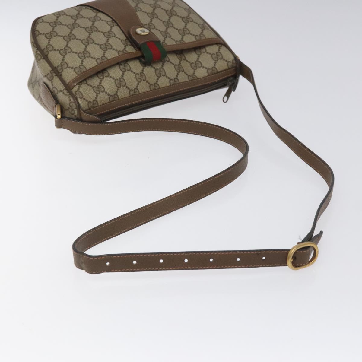 GUCCI GG Supreme Web Sherry Line Shoulder Bag PVC Beige Gold Red Auth ki5490