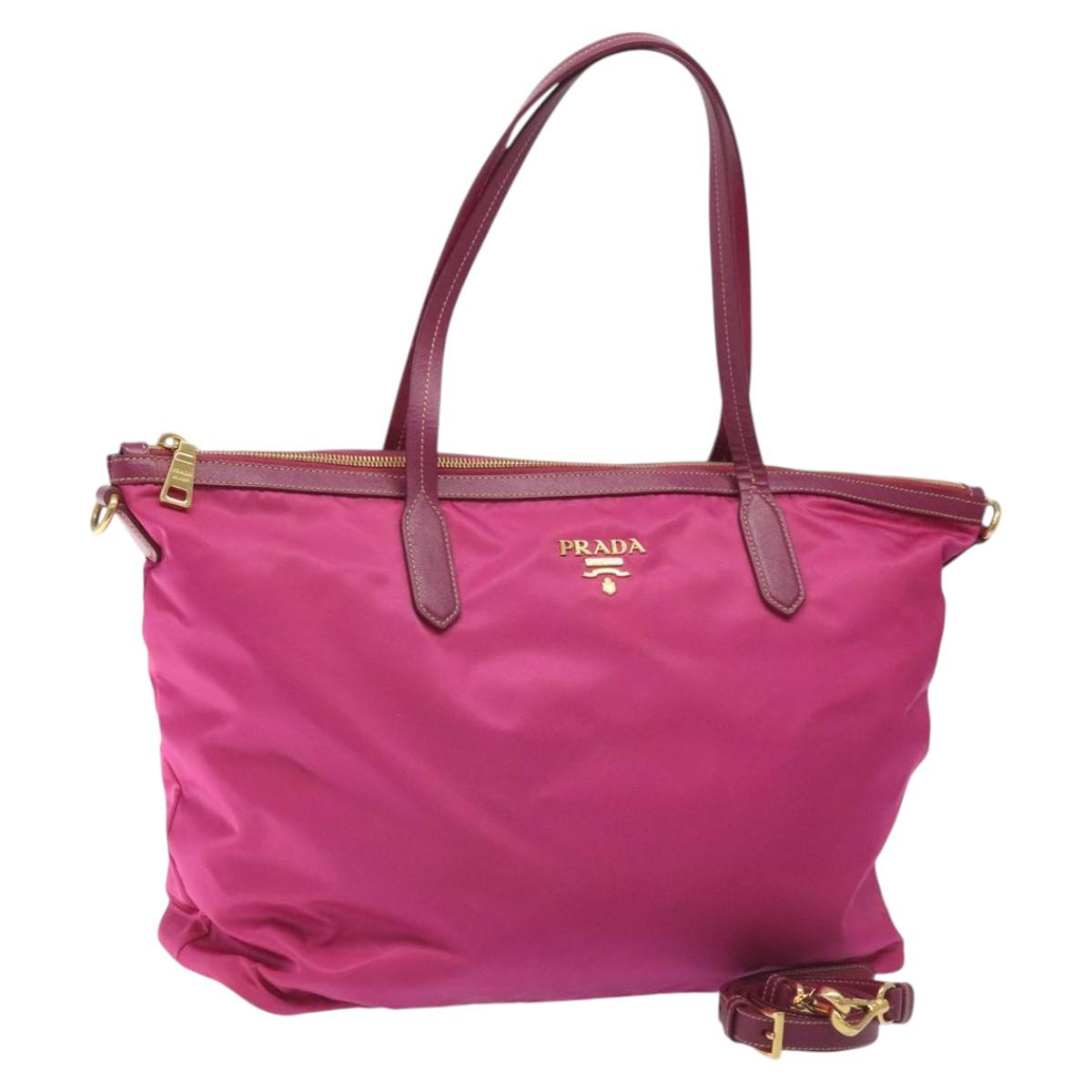 PRADA Tote Bag Nylon 2way Pink Gold Auth ki5497V