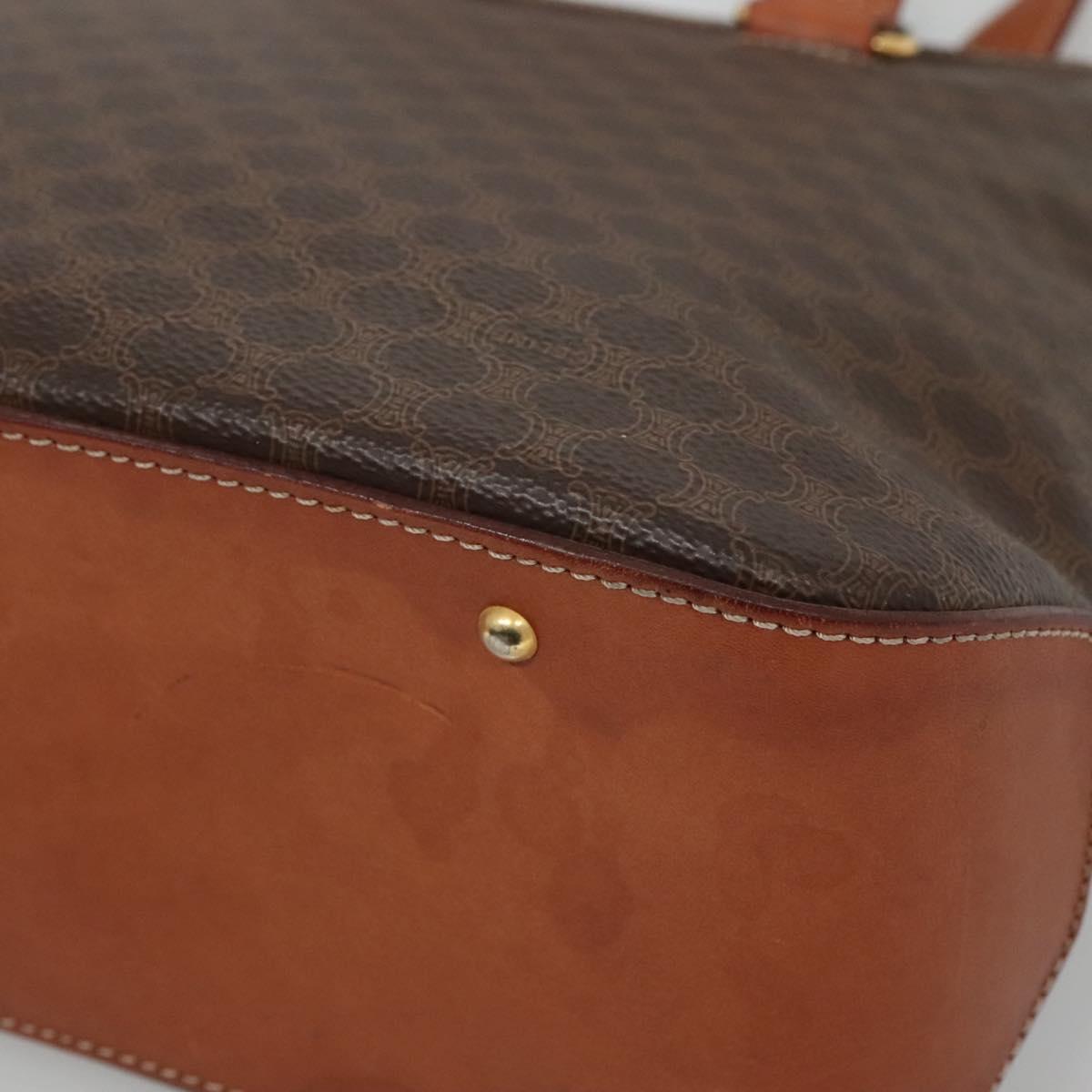 CELINE Macadam Canvas Hand Bag PVC Leather 2way Gold Brown Auth ki5507V