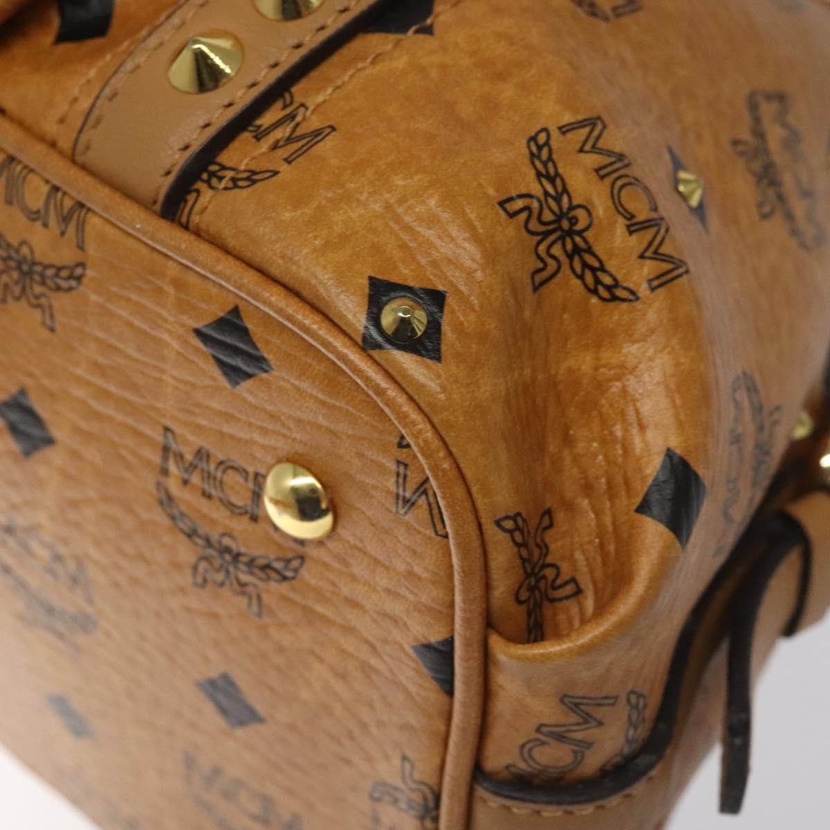MCM Vicetos Logogram Hand Bag PVC Leather Brown Gold Auth ki5520