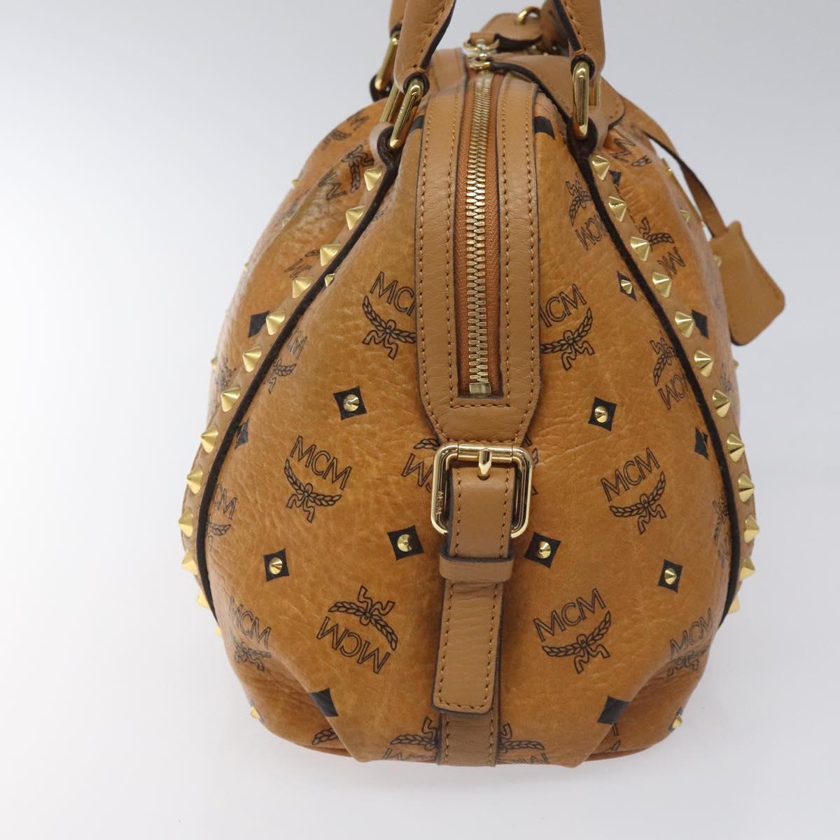 MCM Vicetos Logogram Hand Bag PVC Leather Brown Gold Auth ki5520