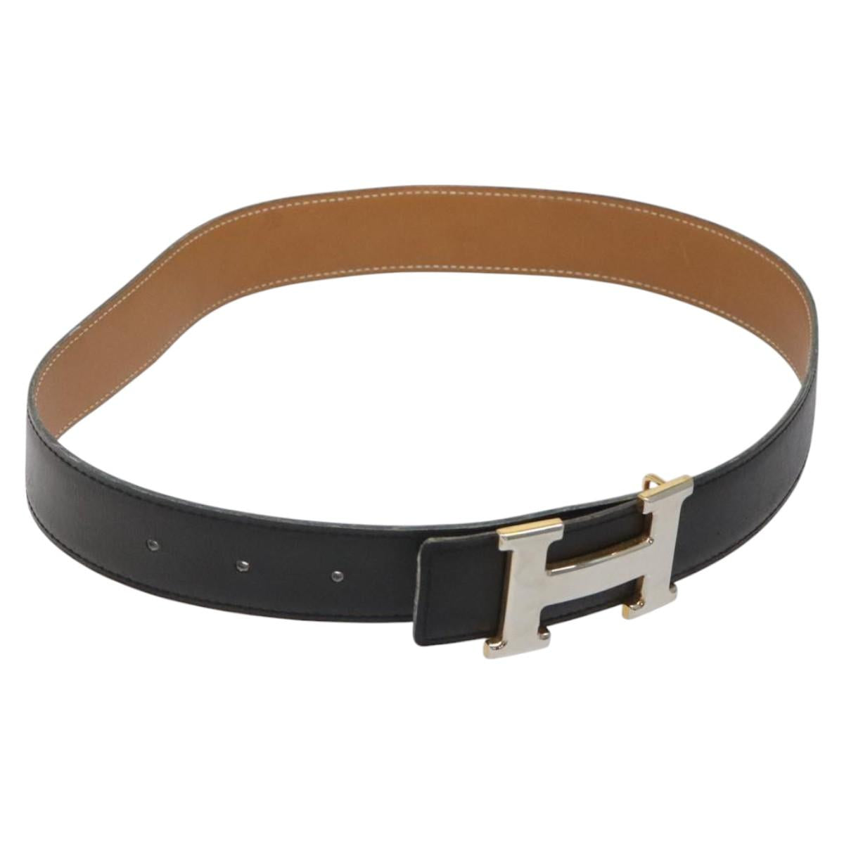 HERMES Twotone Constance H Belt Leather 31.1"" Black Auth ki5531