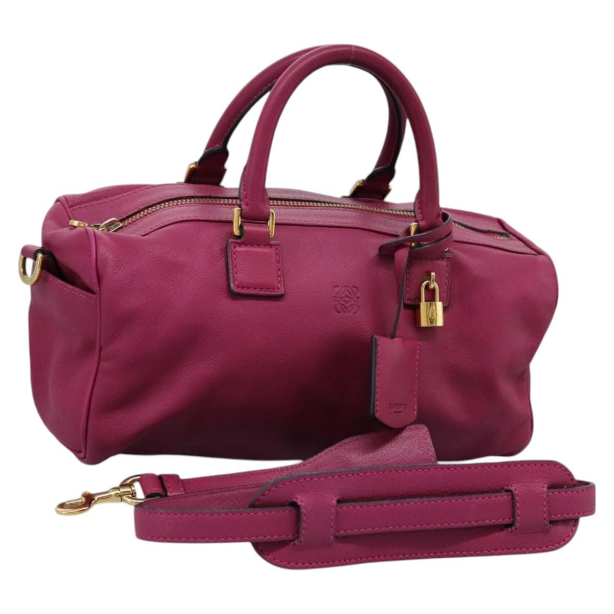 LOEWE Amazonas Mini Boston Bag Leather 2way Pink Gold Auth ki5532V