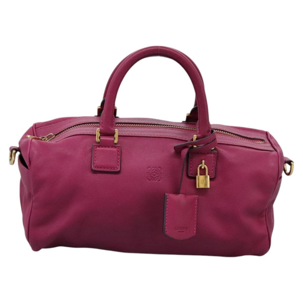 LOEWE Amazonas Mini Boston Bag Leather 2way Pink Gold Auth ki5532V