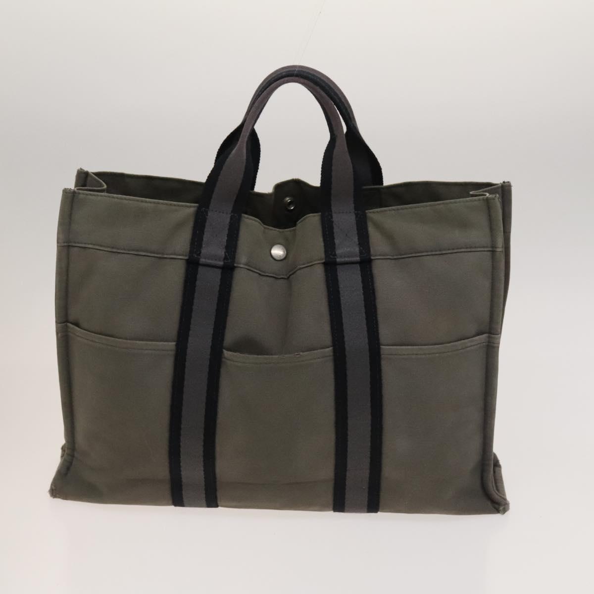 HERMES Fourre Tout Tote Bag Canvas 5Set Black Gray Red Auth ki5556