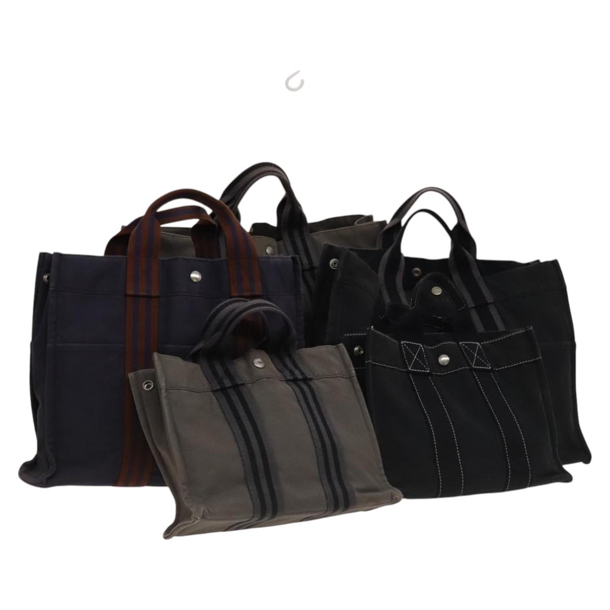 HERMES Fourre Tout Tote Bag Canvas 5Set Black Gray Navy Auth ki5557