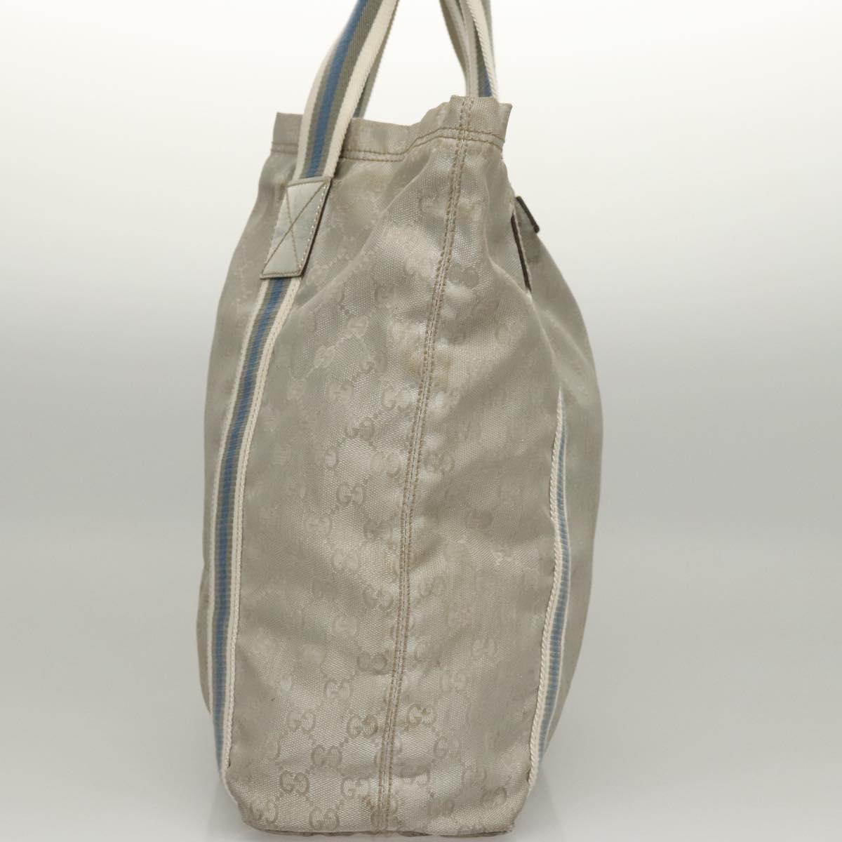GUCCI GG Canvas Sherry Line Tote Bag Silver Blue 189669 Auth ki5579