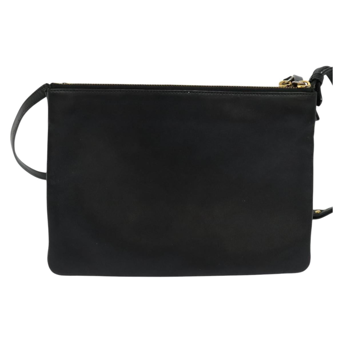 CELINE Trio bag Shoulder Bag Leather Black Gold Auth ki5590