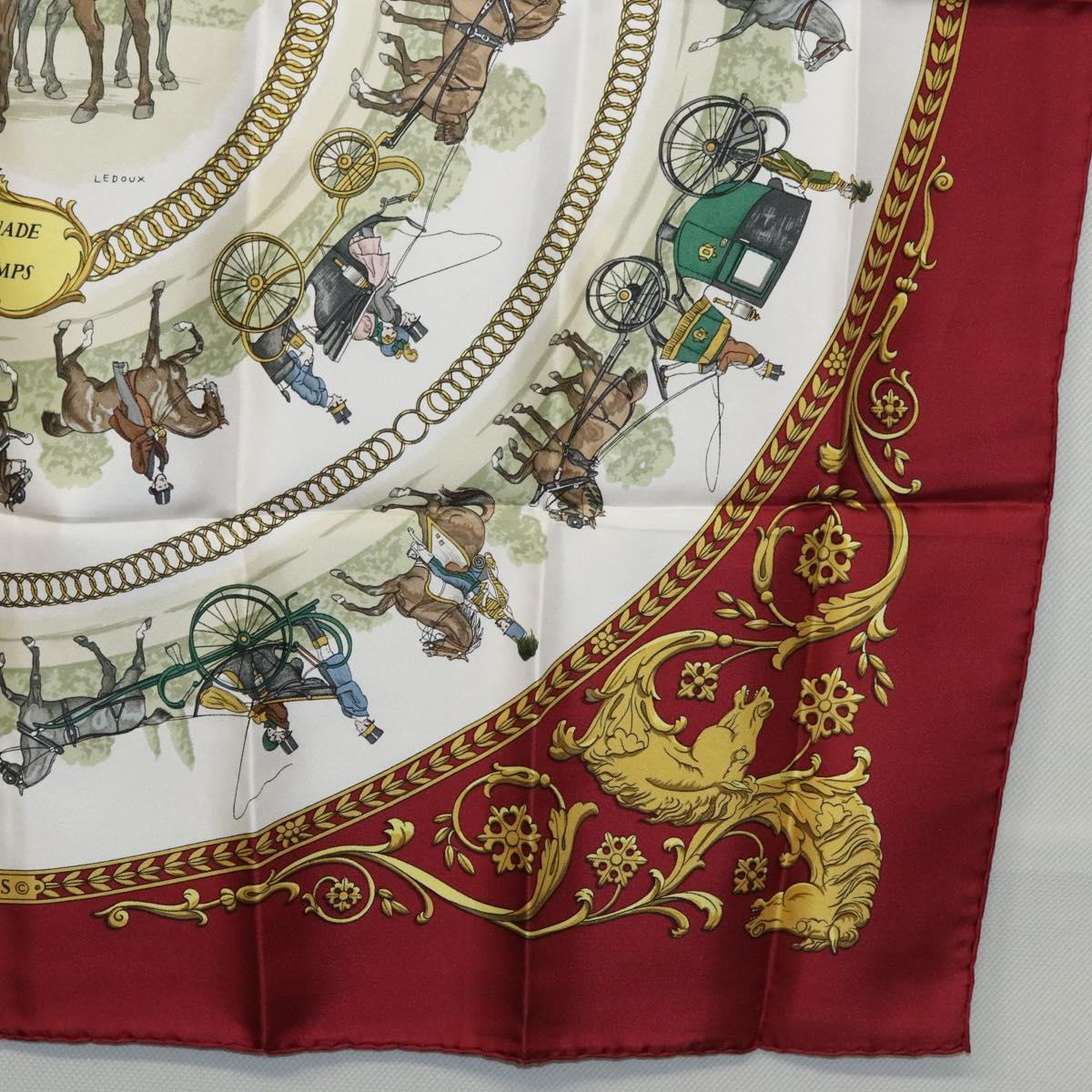 HERMES Carre 90 Scarf LA PROMENADE DE LONGCHAMPS Silk Red White Auth ki5598