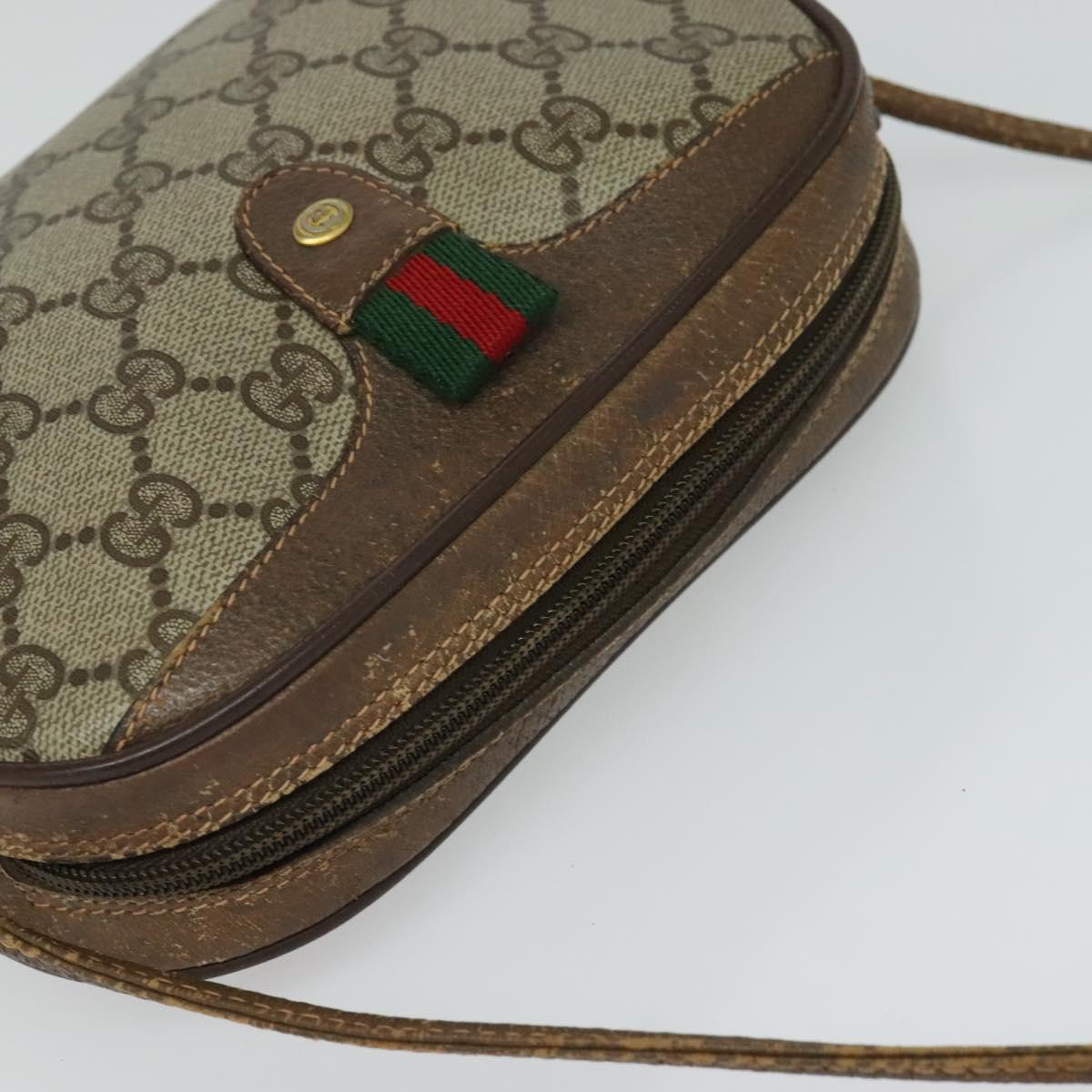 GUCCI GG Supreme Web Sherry Line Bag PVC Beige Gold 156 02 066 Auth ki5606